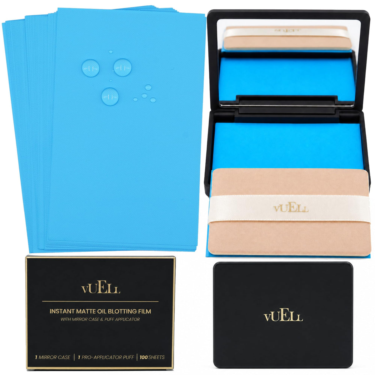 Oil Absorbing Sheets for Face, Non-Drying Feel, Mirror Compact & Puff