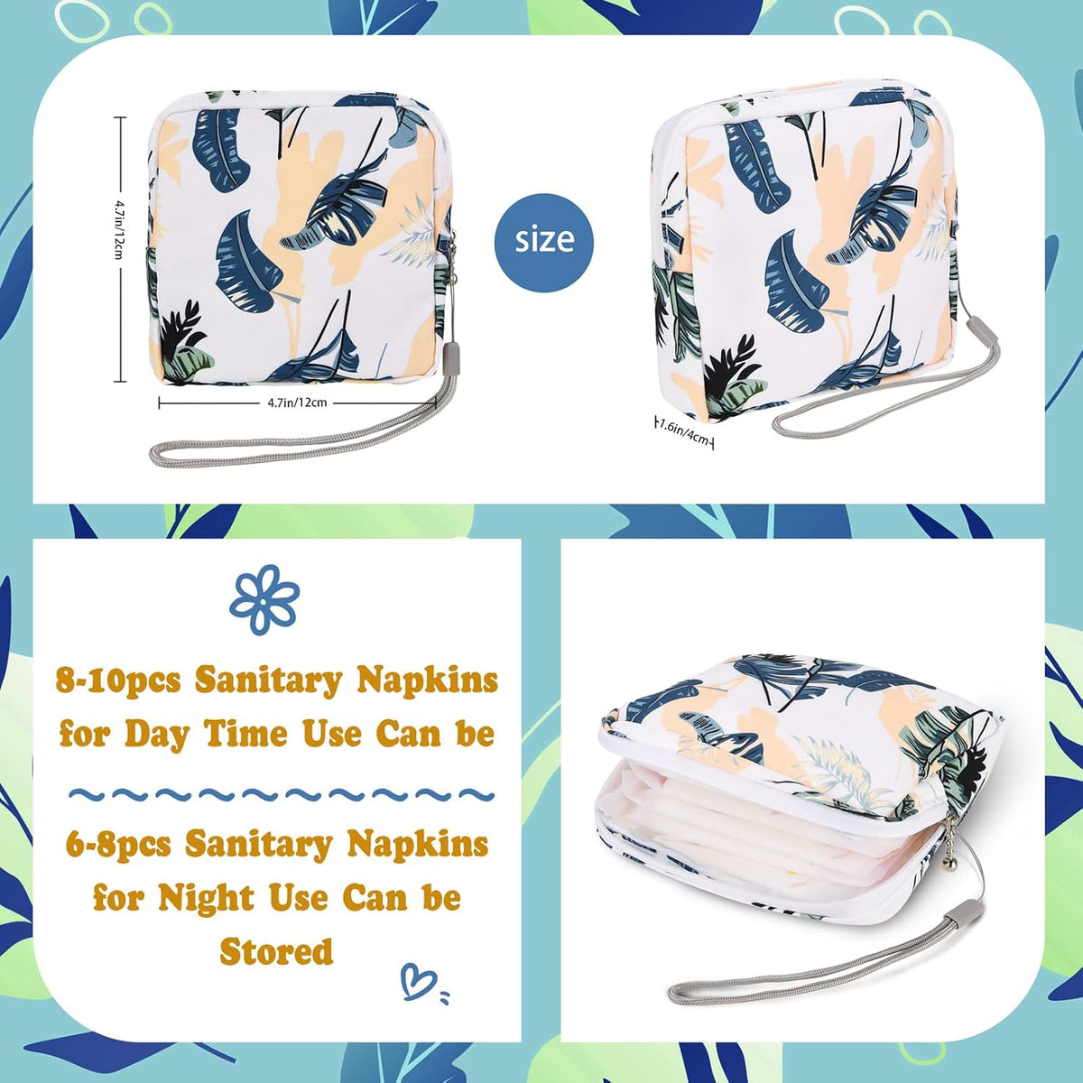 4Pcs Sanitary Napkin Storage Bag, Small Menstrual Period Bag Period Pouch Waterproof ,Tampon Organizer Pouch Tampon Pad Holder for Purse, Pad Bag Feminine Care First Period for Teen Girls School