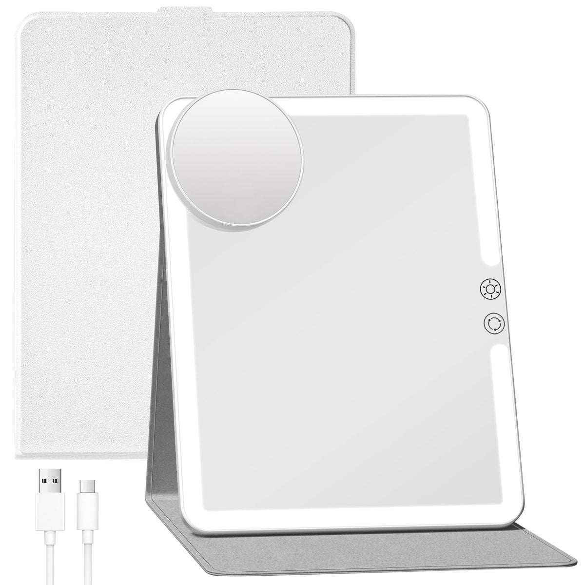 FUNTOUCH 2500mAh Rechargeable Large Travel Makeup Mirror with Lights