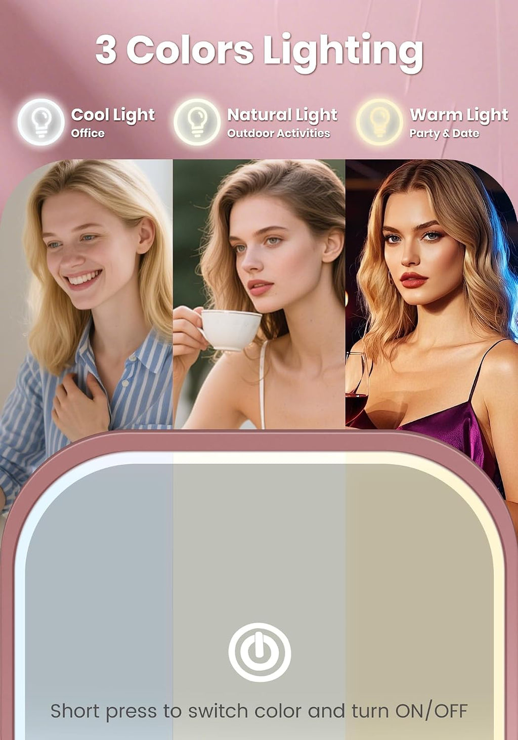 Magnifying Mirror with Light, Rechargeable Compact Makeup Mirror 40X Rose