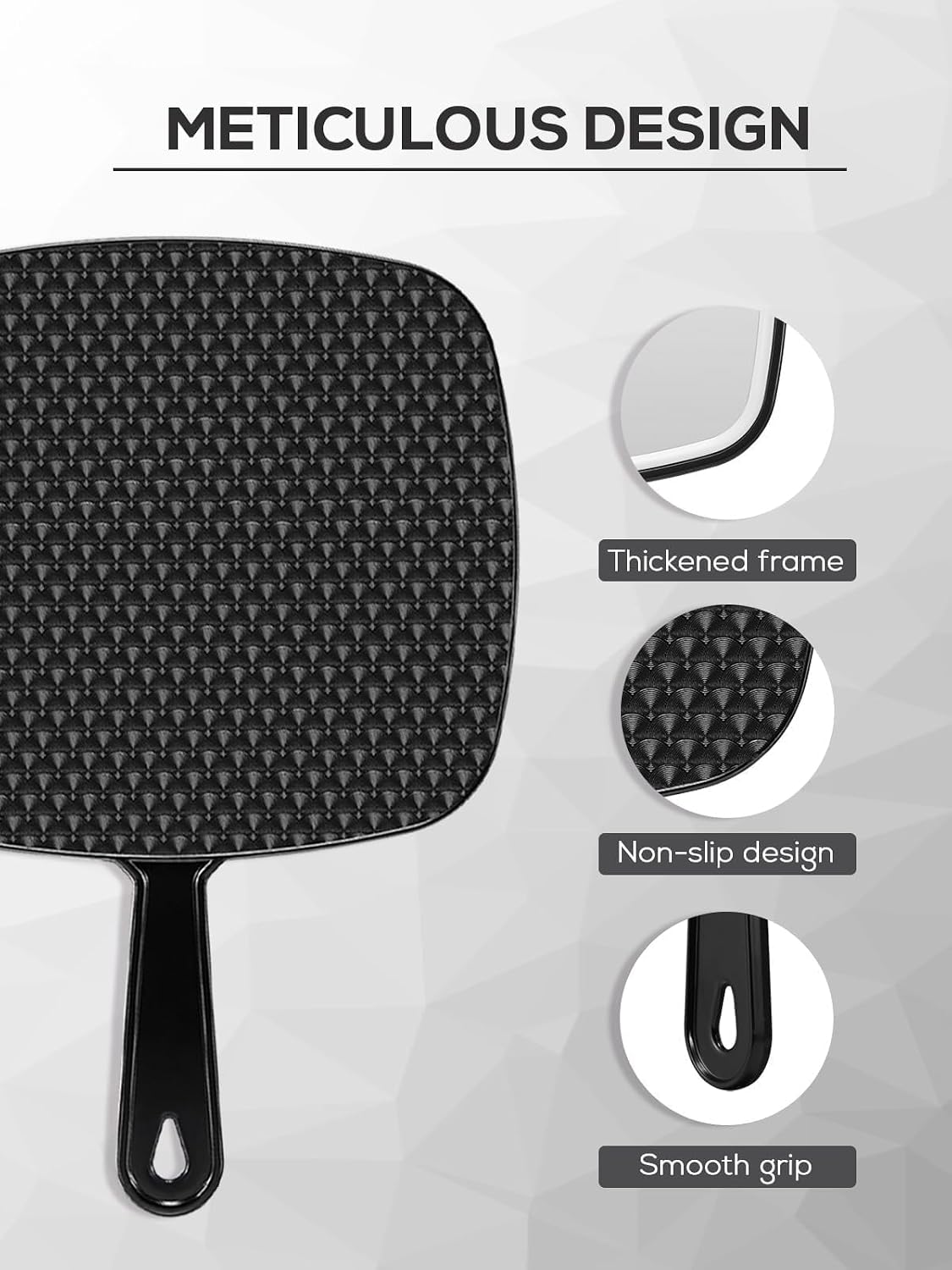12.4" Lx 9" W Handheld Mirror, Wide View Shower Mirror, Black