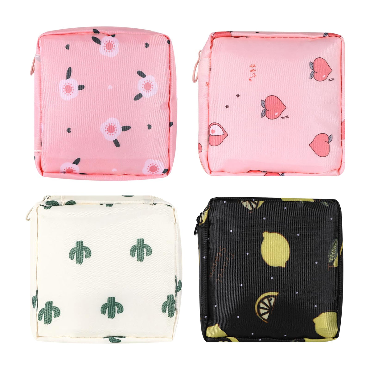 4 PCS Sanitary Napkin Storage Bag, Menstrual Pad Zipper Period Pouch Portable Period Bag Panty Liners, Pad Pouch with Zipper for Women Ladies Daily Use Purse Travel(4 Patterns)