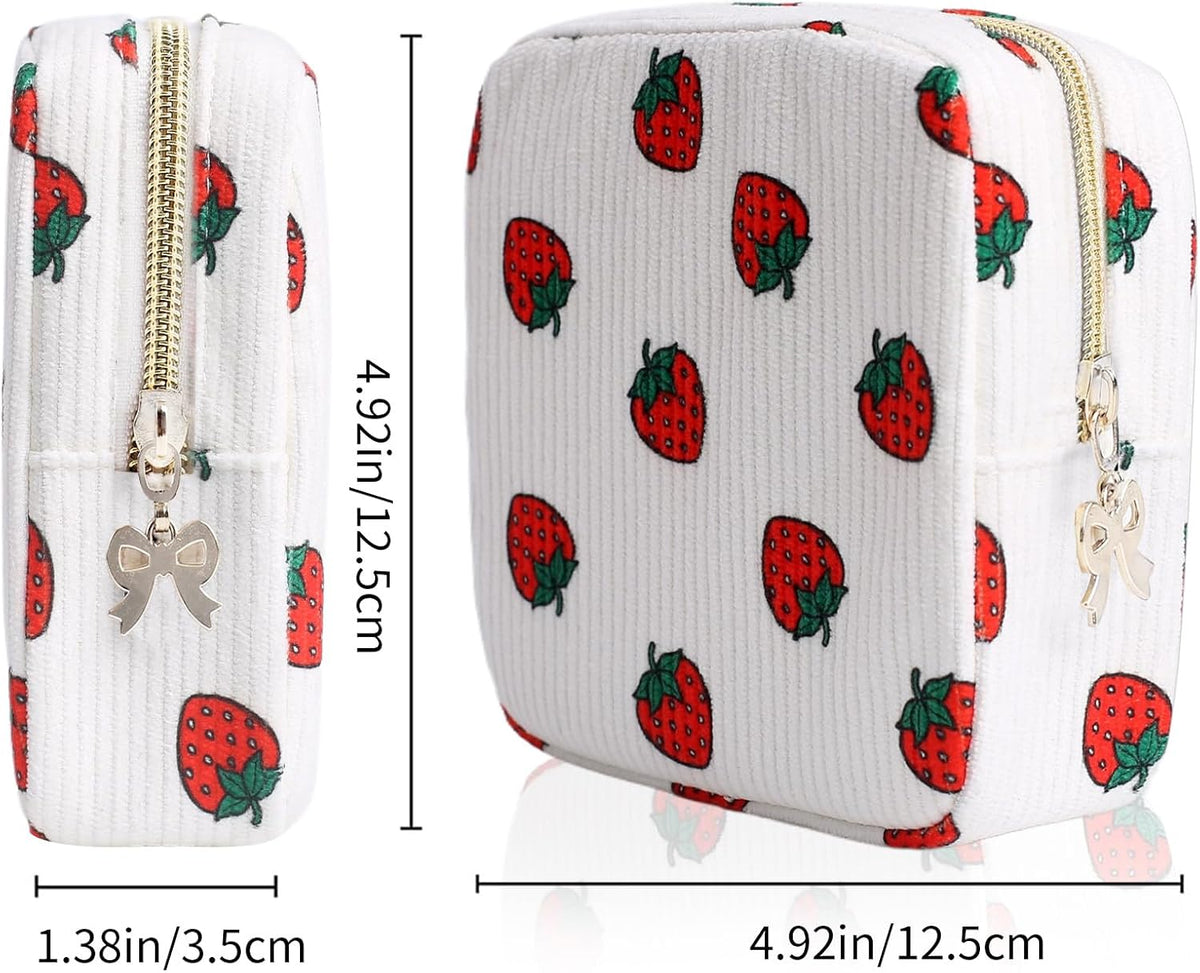 Period Bag for Women, Portable Corduroy Sanitary Napkin Storage Bag Strawberry Period Pouch with Zipper, Sanitary Pads Bag Tampons Holder for Purse, First Period
