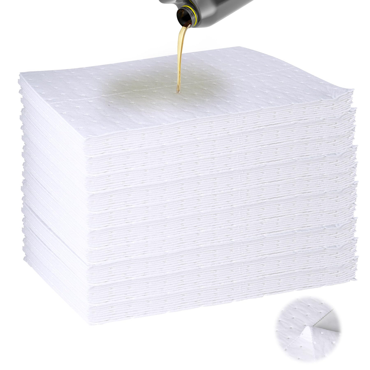 100PC Oil Absorbent Pads | 13"x10" Meltblown Polypropylene Mats, Hand-Tear Lines for Automotive & Workshop | Vacuum Eco-Packaging, Reusable Spill Control