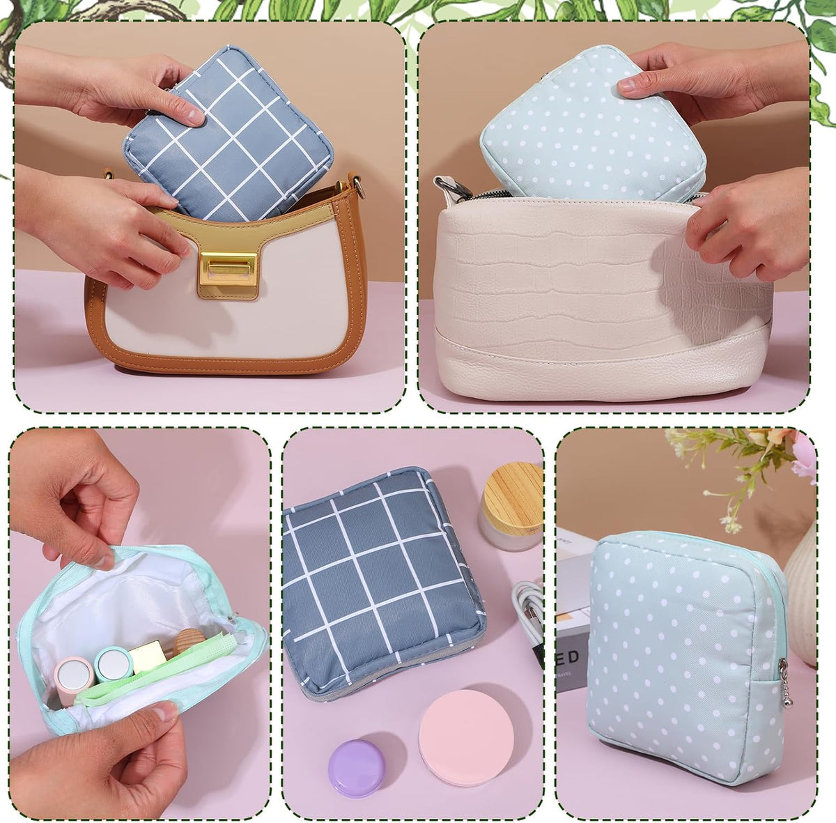 Lemecima 12pcs Period Bag & Pouch, Sanitary Napkin Storage Bag Reusable Menstrual Pad Organizer Pouches for Teen Girls & Women, Multi-functional Purse Organizer for Travel, Office, School (4 Styles)