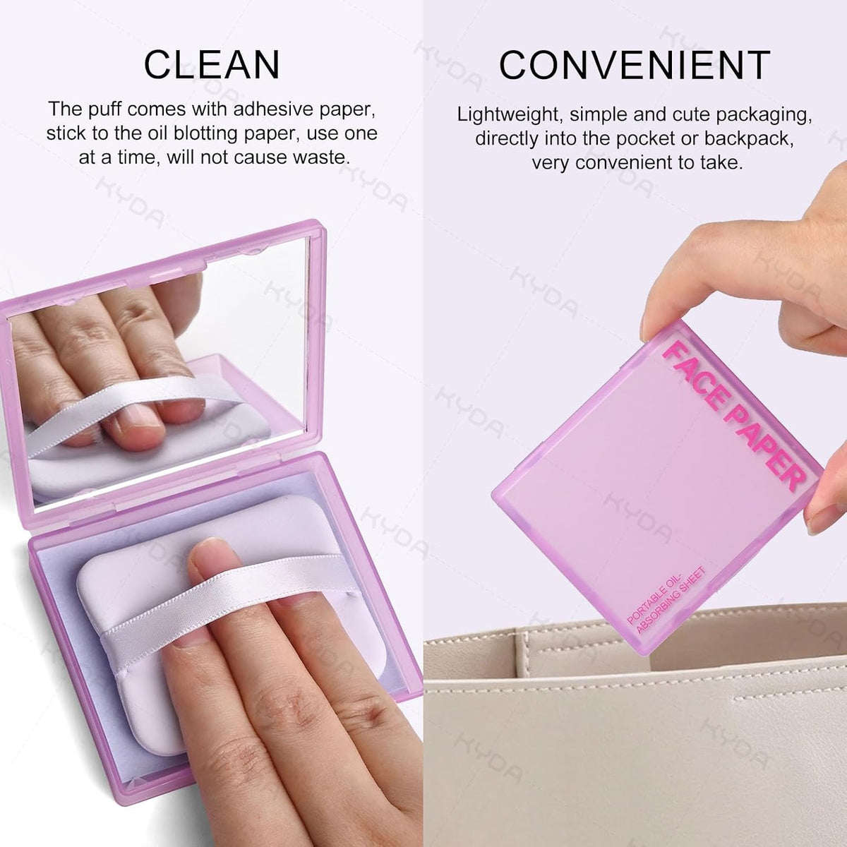 KYDA 200 Sheets Face Oil Blotting Paper, Included Refills, Mirror and Puff, Oil Absorbing Sheets for Matte Makeup, Controls Shine, Absorb Excess Oil, Travel Size Gentle Face Makeup