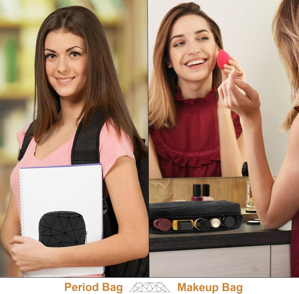 Likesing Period Bag for Teen Girls, Leather Sanitary Napkin Storage Bag, Portable Menstrual Pad Bag Period Pads Pouch, Small Make Up Bags