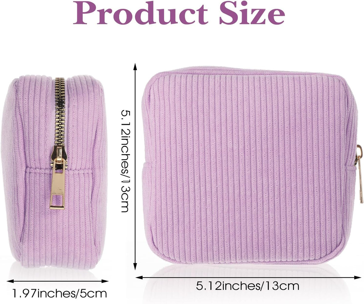 Period Bag, Small Pouches for Purse, Portable Cute Makeup Bag for Women, Corduroy Sanitary Period Bags, Small Cosmetic Bags, Discreet Menstrual Pads Pouches Tampons Holder(Purple)