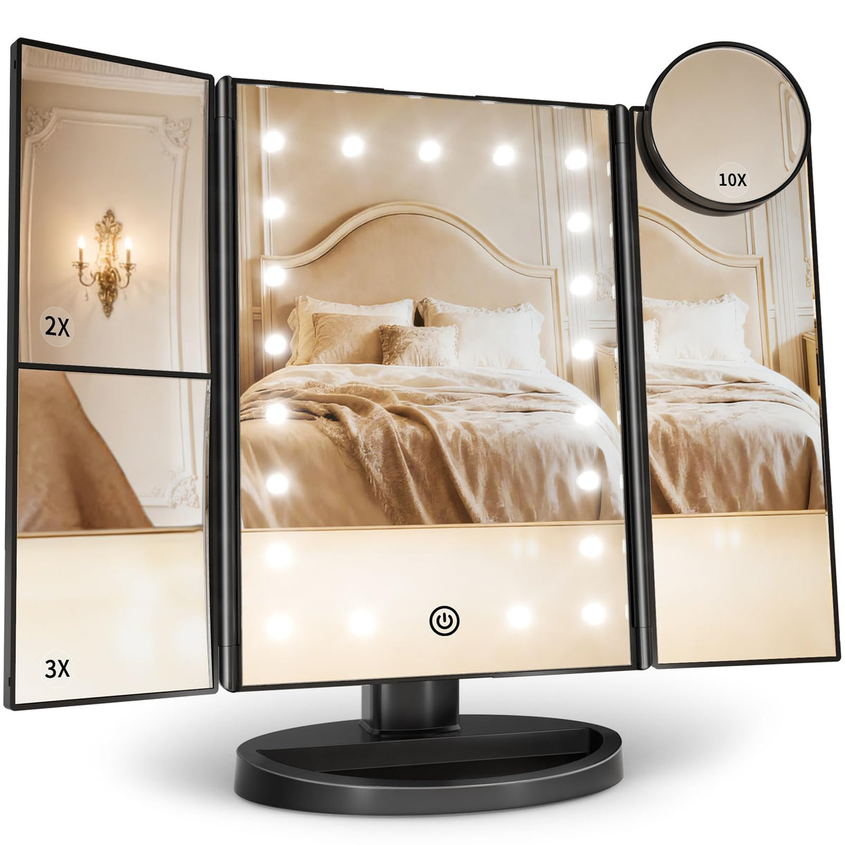HUONUL 2X/3X/10X Magnifying Vanity Mirror with Light, Trifold Makeup Mirror