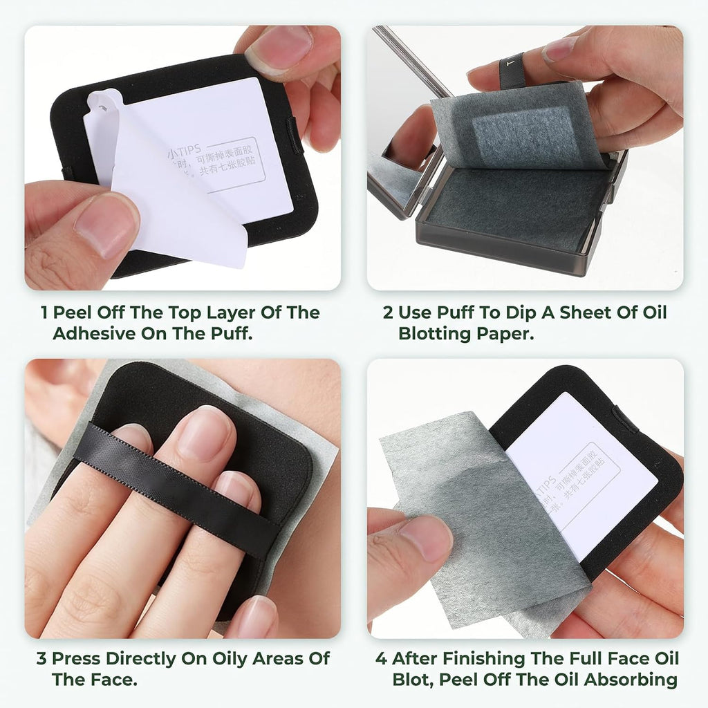 Sibba 600 Sheets Oil Blotting Sheets Oil Blotting Paper with Mirror and Puff, High-Performance Oils Absorbing Sheet for Oily Combination Skin, Portable Natural Oils Control Film Absorb Excess