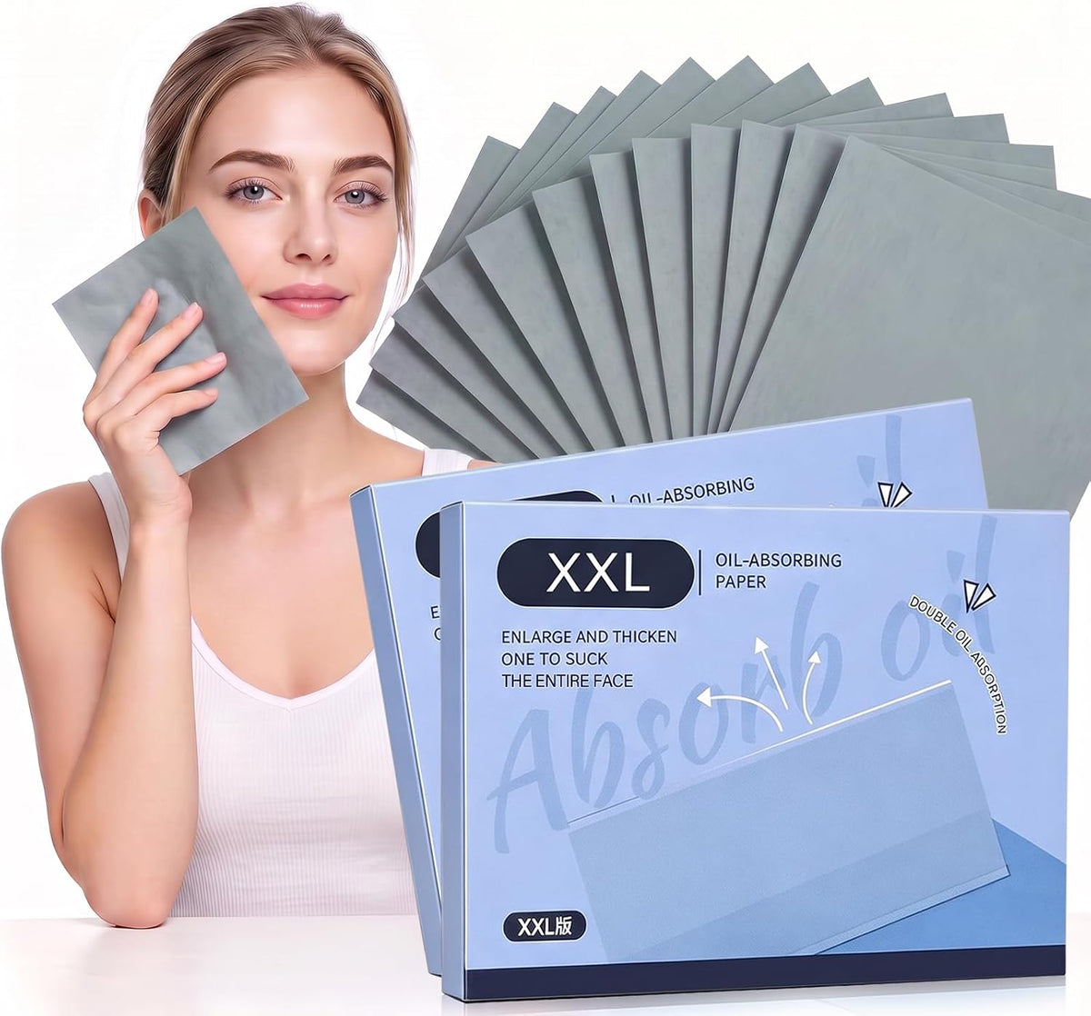 Oil Blotting Sheets for Face, 30% Larger One Sheet Covers Full Face, 100PCS