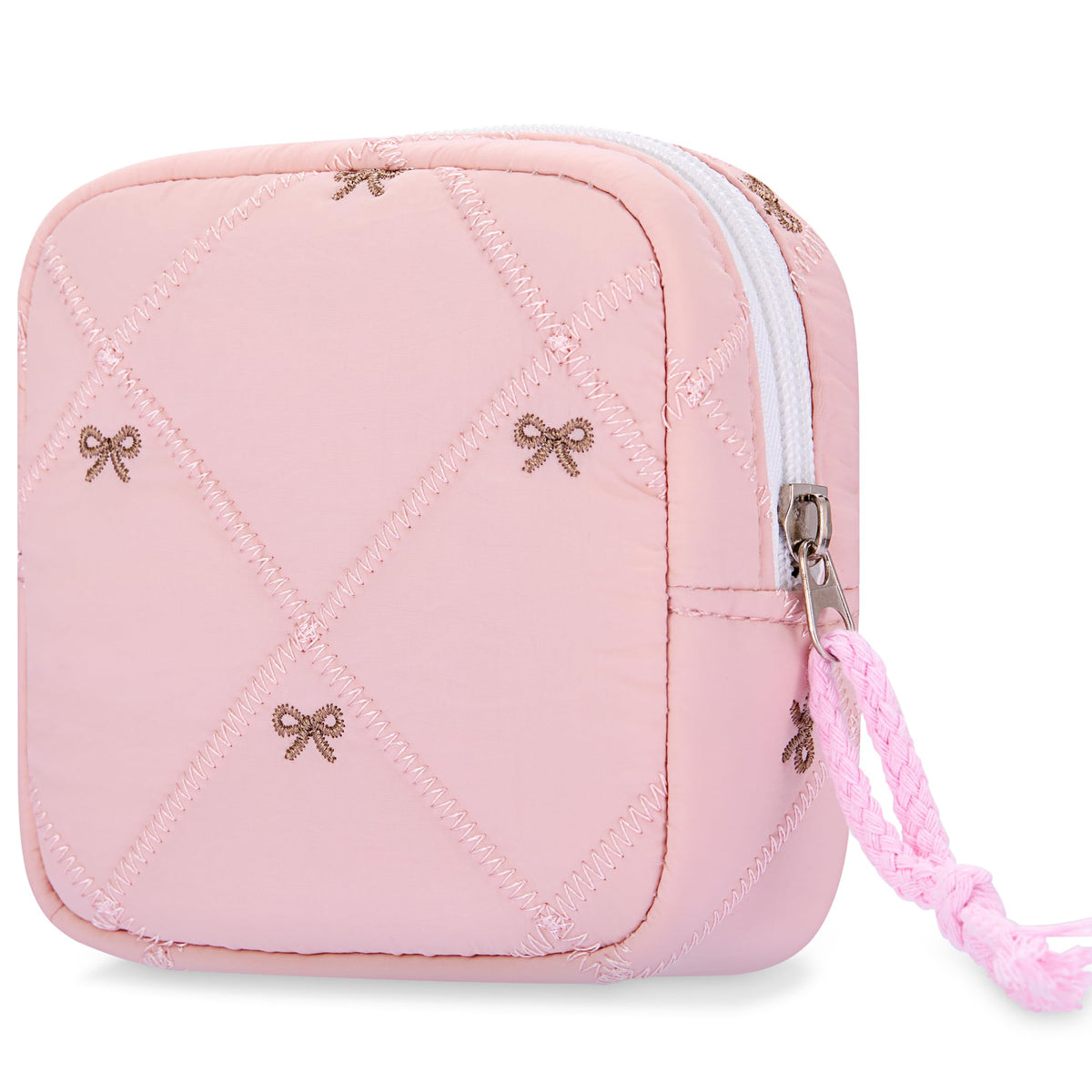 Quilted Bow Period Bag, Period Pouches for Teen Girls Women(Black)