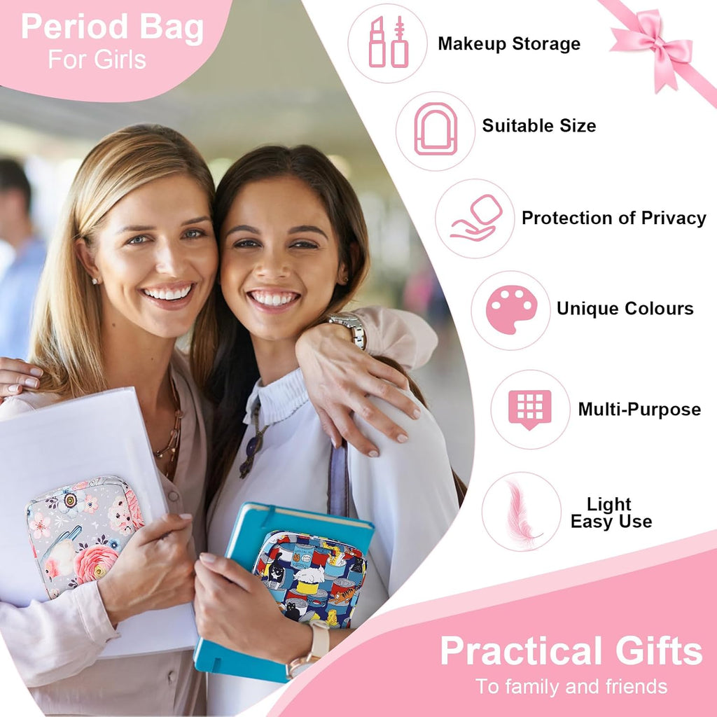 Sanitary Pad Storage Bag Portable Period Bag for Teen Pads/Sanitary Napkins/Small Tampons, Sanitary Napkin Storage Bag First Period Gifts for Teen Girls (Pink-White Checker)