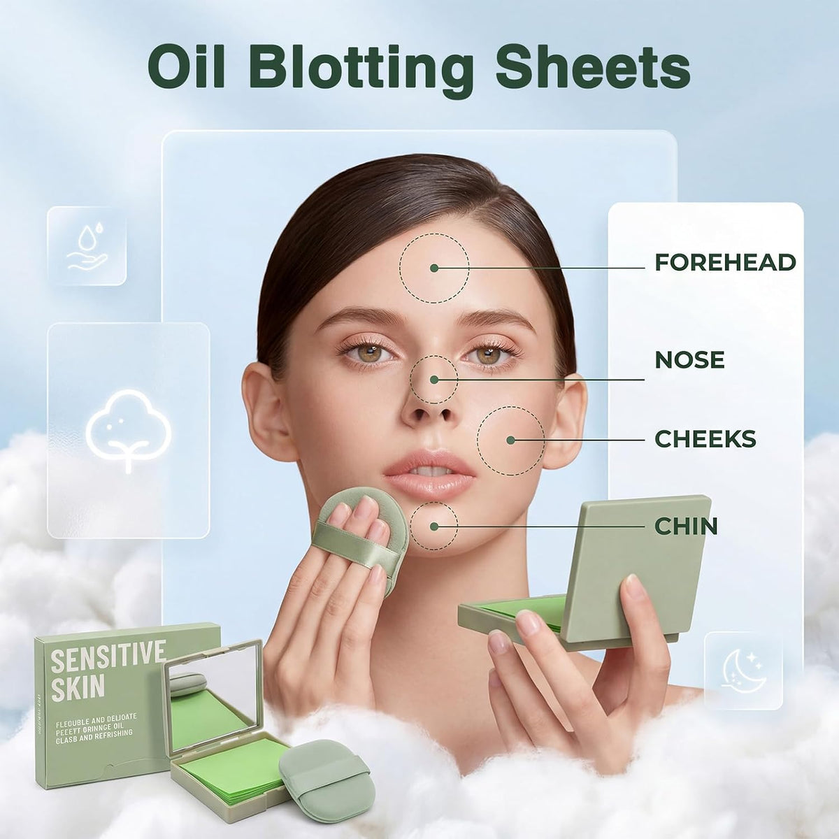 700 Pcs Oil Blotting Sheets with Mirror & Puff, Blotting Compact Papers for Your Face, Natural Oil Control Absorbing Sheets for Oily Skin