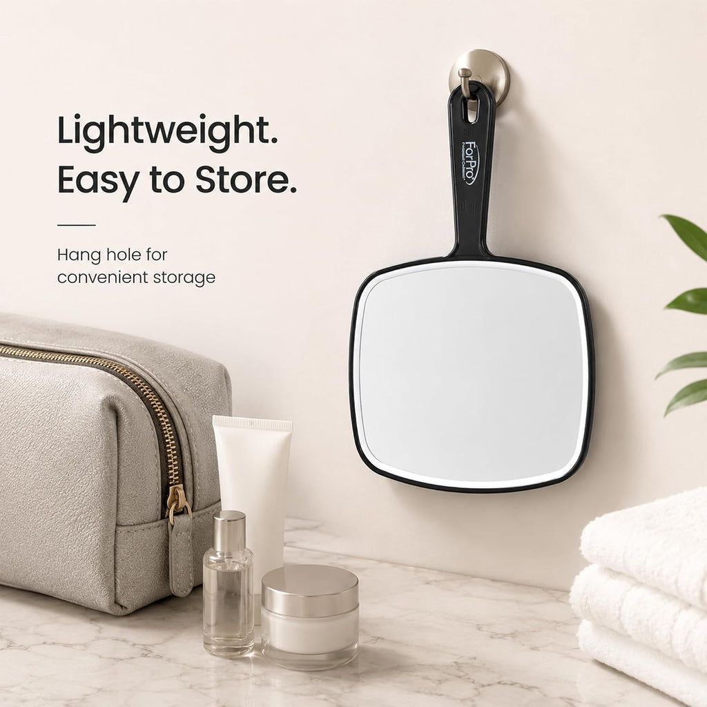 ForPro 9.6" L x 6.3" W Premium Hand Mirror w/Handle for Home & Salon, Black