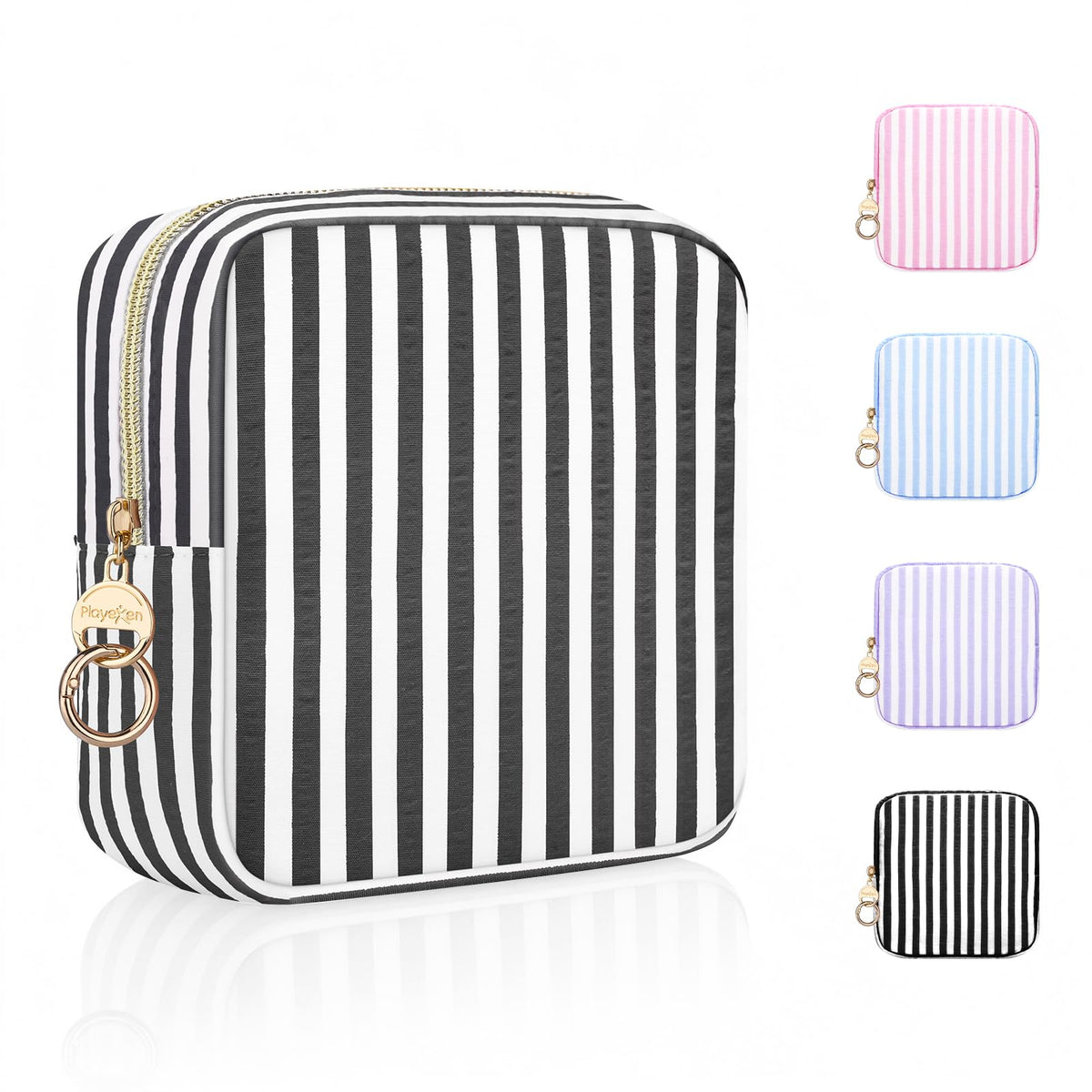 Stripes Period Bag, Small Period Pouches for Teen Girls, Quilted Sanitary Napkin Storage Bag, Compact Discreet Pad and Tampon Holder for Purse (Large Stripes-Purple)