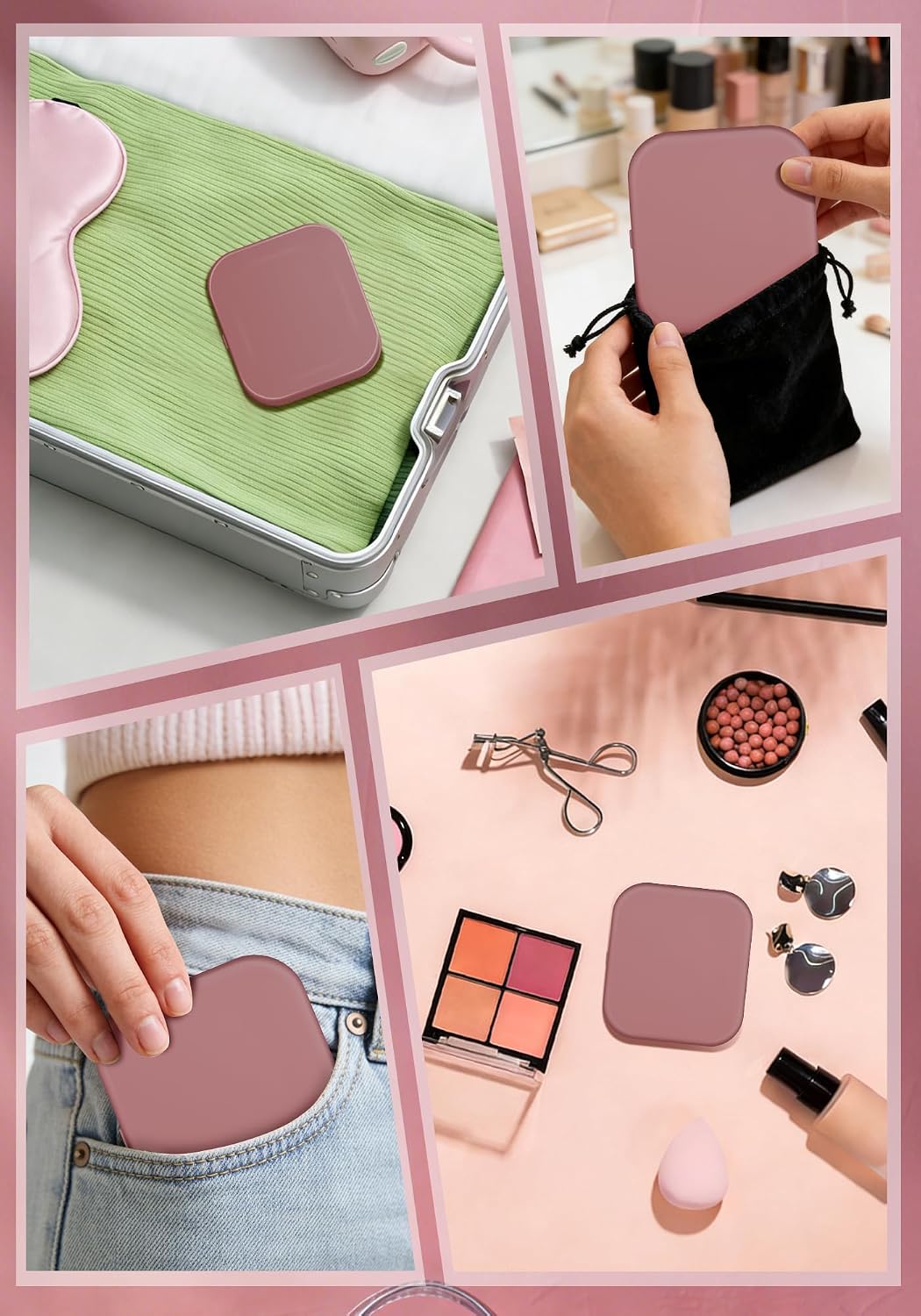 Magnifying Mirror with Light, Rechargeable Compact Makeup Mirror 40X Rose