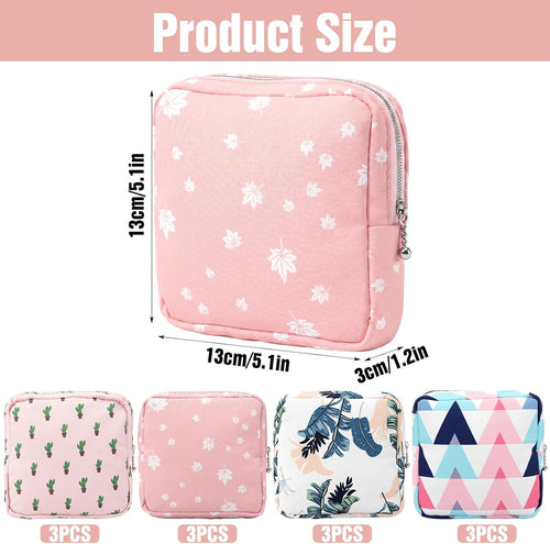 12 Pack Cotton Period Pouch Set, Cute Period Bag for Purse, 4 Patterns