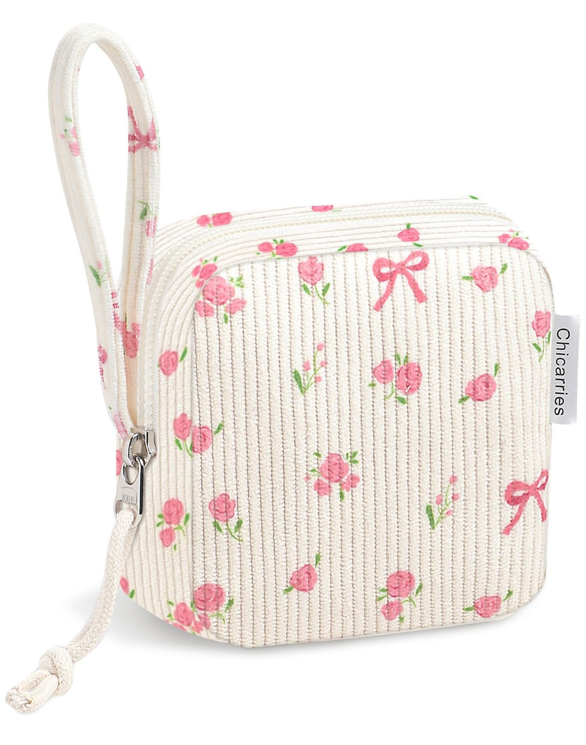 Small Makeup Bag | Discreet Period Bag Pad Pouch for Purse| Sanitary Napkin Storage & Tampon Holder for Travel(Flower bow pink)