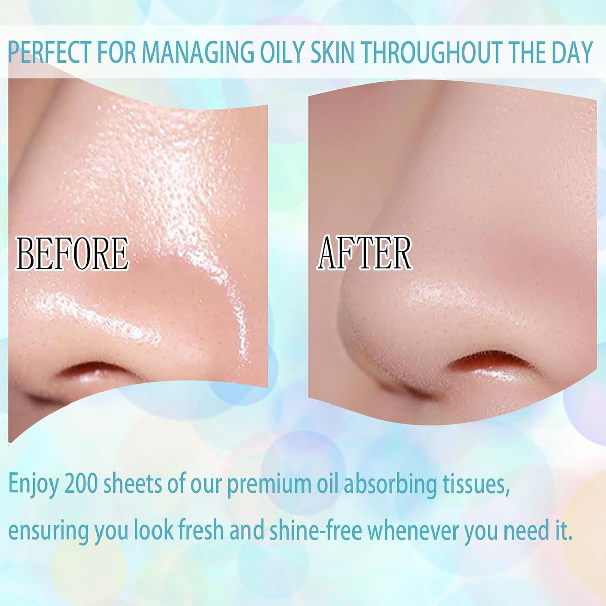 Oil Blotting Sheets, Unisex Oil Control Film Easy Dispensing Oil Absorbing Sheets Natural Face Blotting Sheets for Oily Skin (Bamboo Charcoal+Green Tea, 200 Sheets)