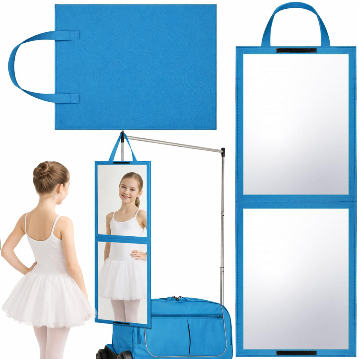 GlikCeil Foldable Portable Full Length Mirror for Dancer, Camping, Travel Black 33.5" x 13.4" Portable Hanging Folding Mirror with Handle for Dance Competition Travel Full Body Backstage Mirrors