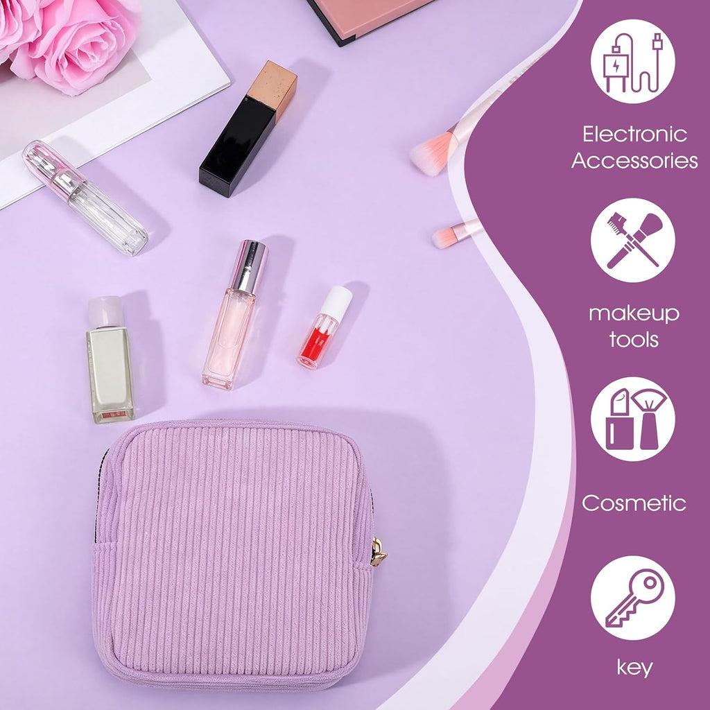 Period Bag, Small Pouches for Purse, Portable Cute Makeup Bag for Women, Corduroy Sanitary Period Bags, Small Cosmetic Bags, Discreet Menstrual Pads Pouches Tampons Holder(Purple)
