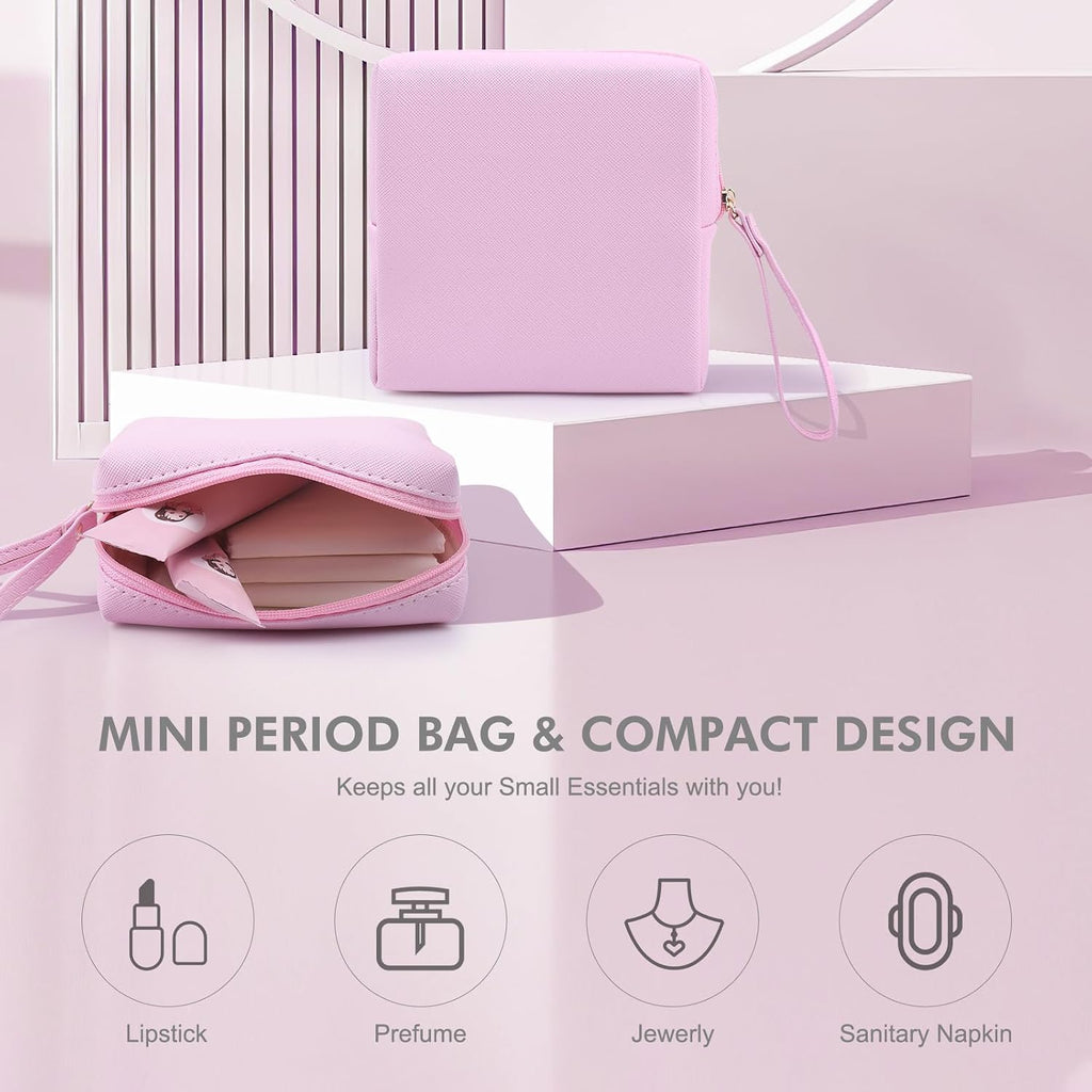 Sanitary Napkin Period bag for Women, Sanitary Napkin Storage Bag, PU Leather Sanitary Pad Bags Pounch, Portable Tampons Zipper Organizer Bag with Handle for Ladies