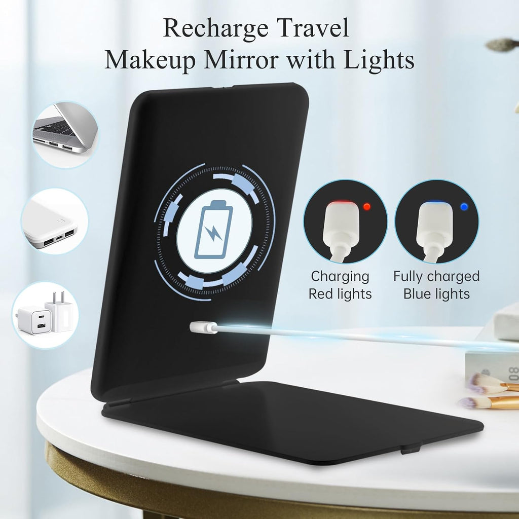 FUNTOUCH Rechargeable Travel Makeup Mirror with 72 Led Lights Portable