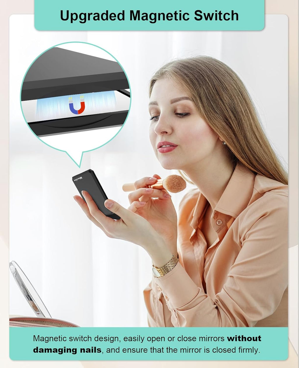WOBSION Compact Mirror, 1x/2x Magnifying Travel Folding Pocket Mirror