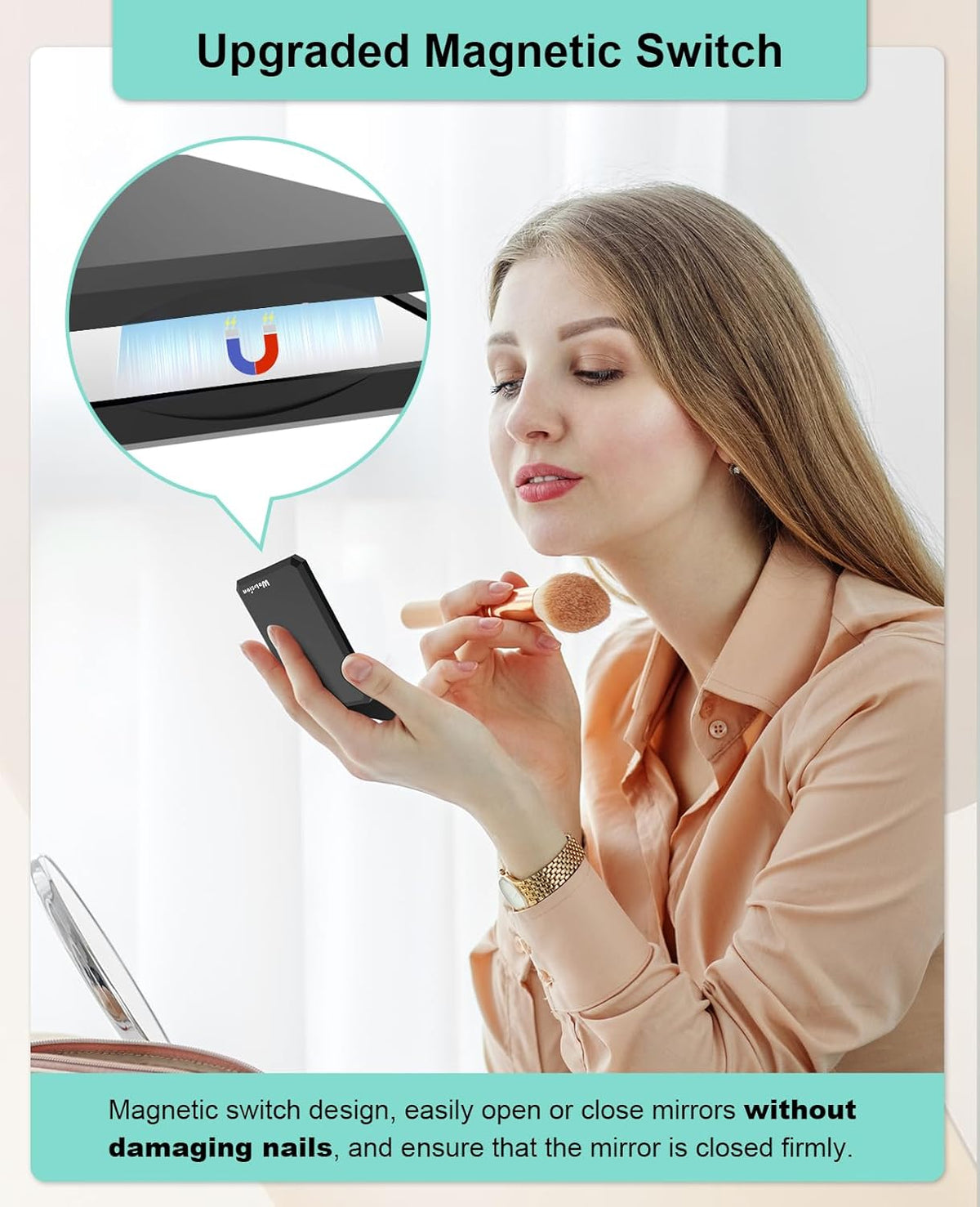 WOBSION Compact Mirror, 1x/2x Magnifying Travel Folding Pocket Mirror