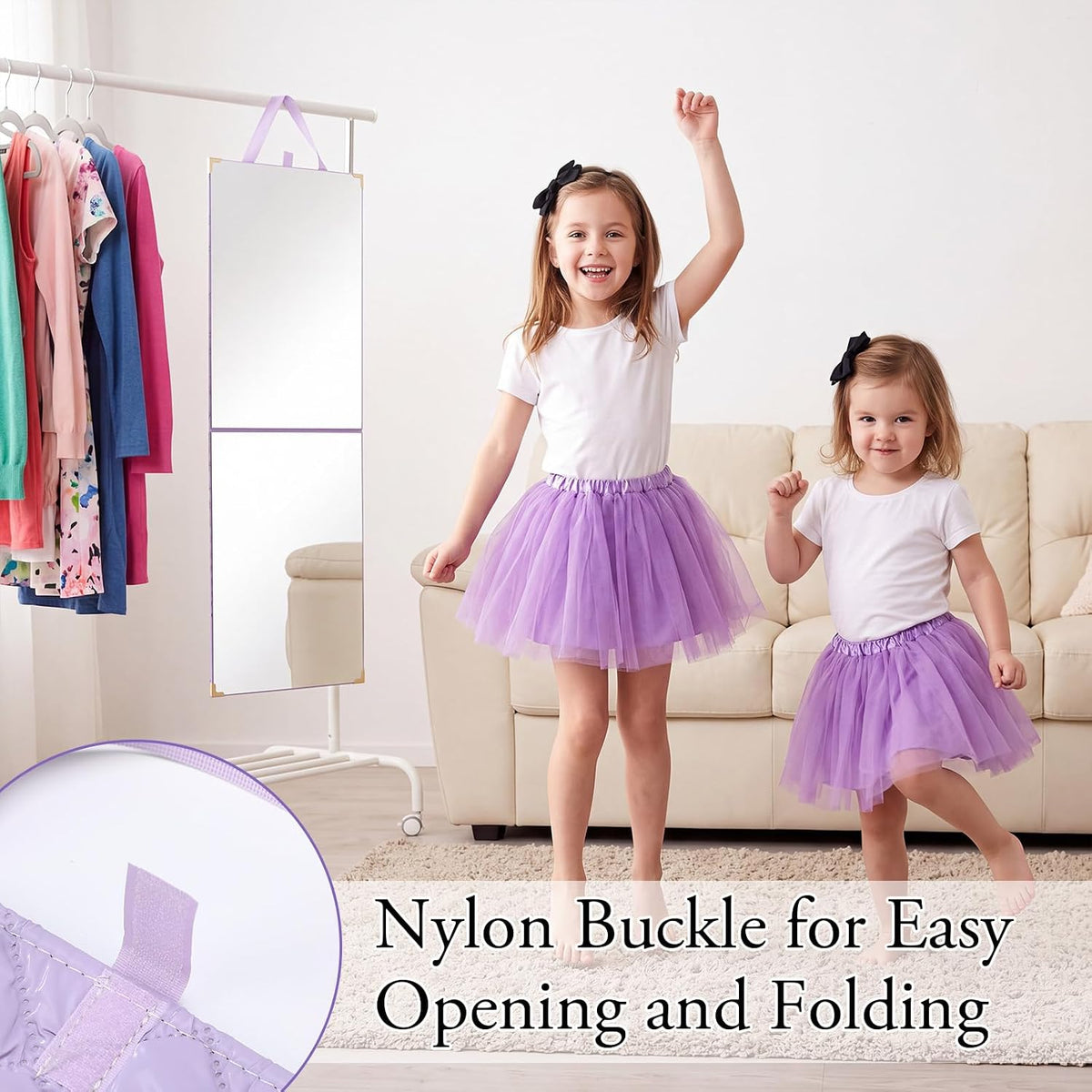 Chunful Folding Hanging Mirror 33.5x13.4 for Dance, Fashion, Purple