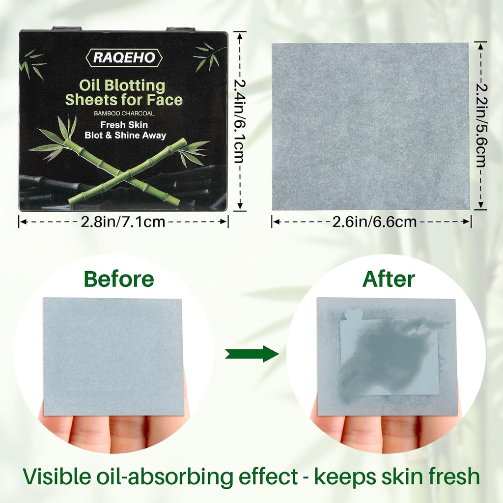200 Oil Blotting Sheets for Face - Bamboo Charcoal Oil Absorbing Blotting Paper with Mirror & Puff Disposable Oily Control Removing Face Wipes Pads Oil Skin Women Men Beauty Makeup Essentials