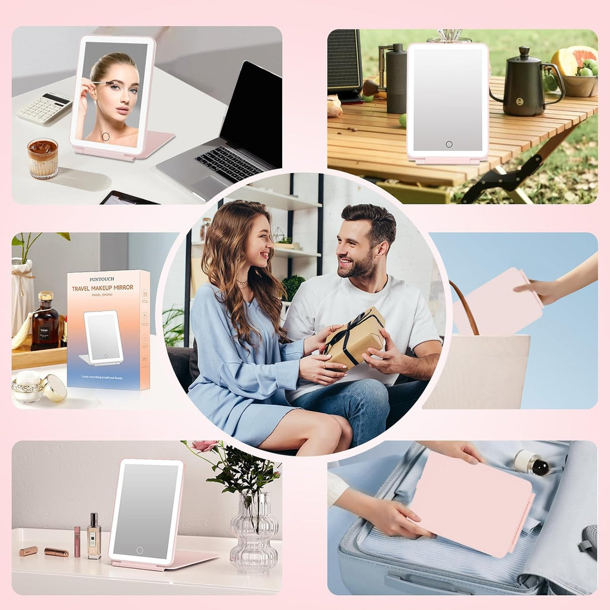 FUNTOUCH Rechargeable Travel Makeup Mirror with 72 Led Lights