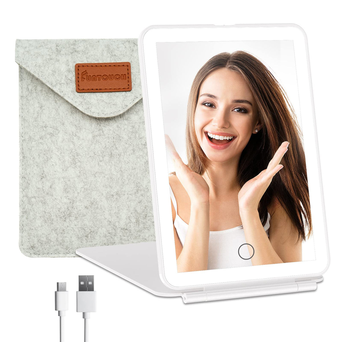 FUNTOUCH Rechargeable Travel Makeup Mirror with Lights 10X Magnifying