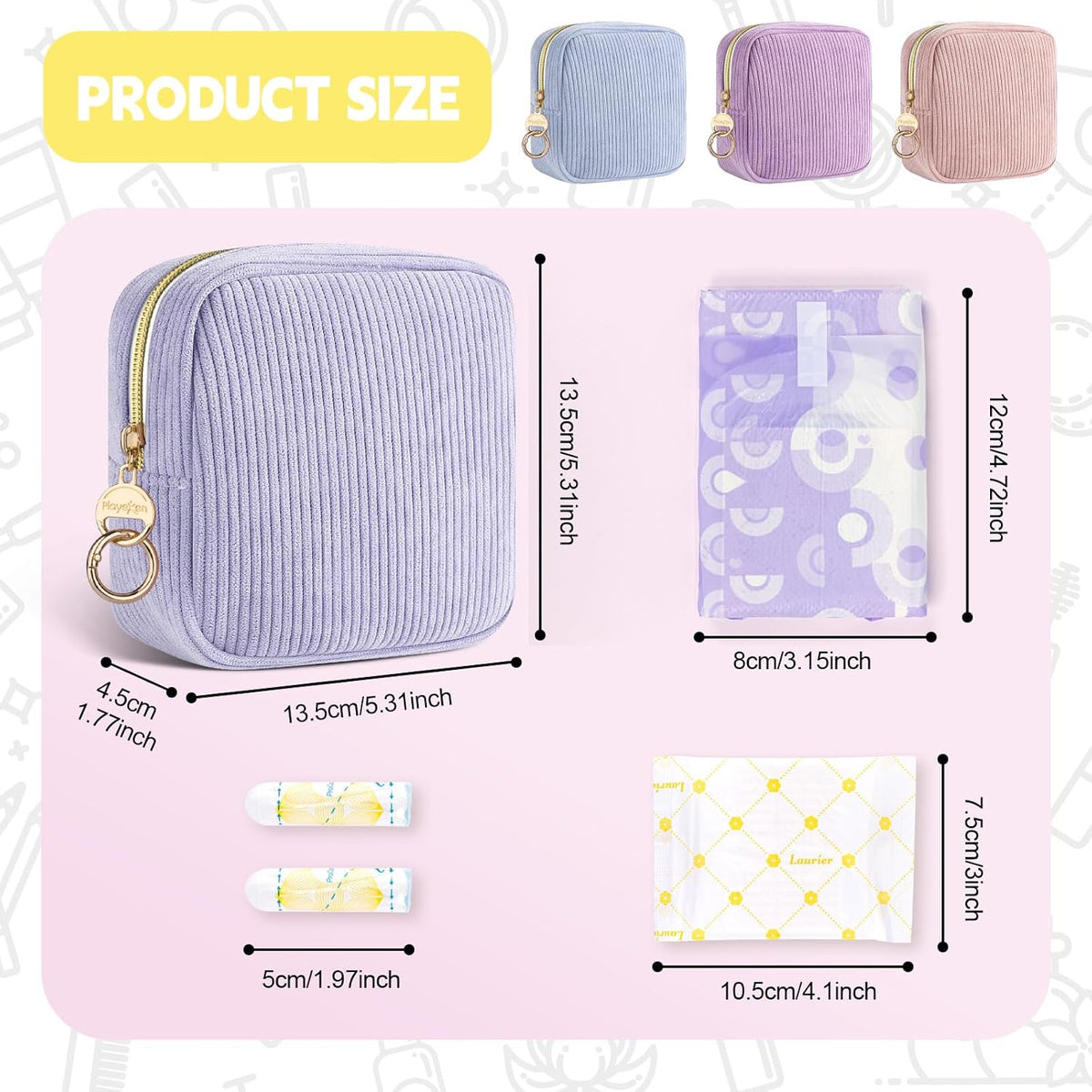 Period Bag for Teen Girls, Corduroy Sanitary Napkin Storage Bag, Menstrual Pad Pouches Tampon Holder for Purse