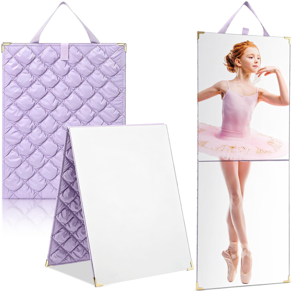 Chunful Folding Hanging Mirror 33.5x13.4 for Dance, Fashion, Purple
