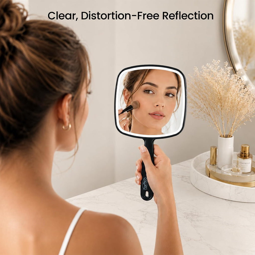 ForPro 9.6" L x 6.3" W Premium Hand Mirror w/Handle for Home & Salon, Black
