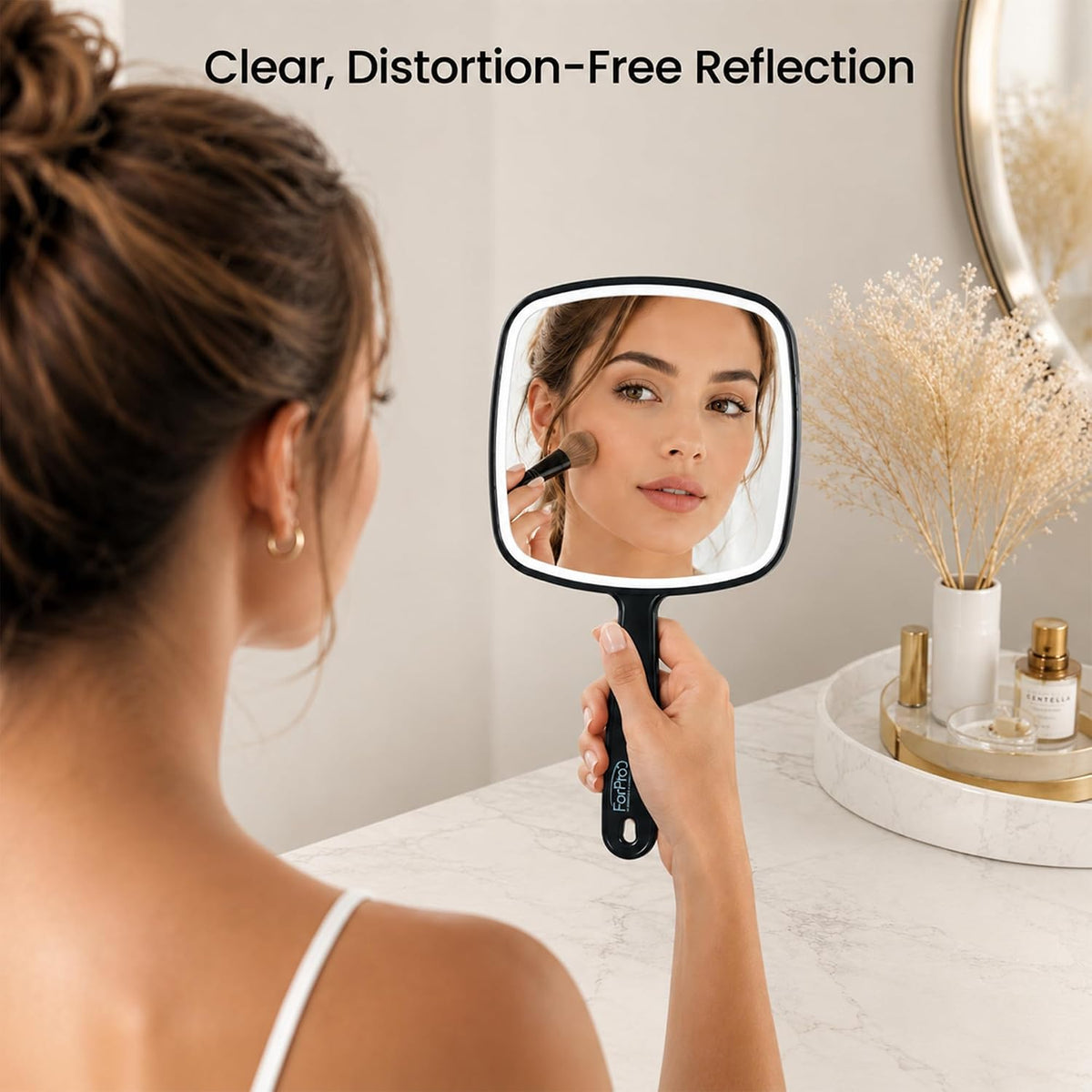 ForPro 9.6" L x 6.3" W Premium Hand Mirror w/Handle for Home & Salon, Black