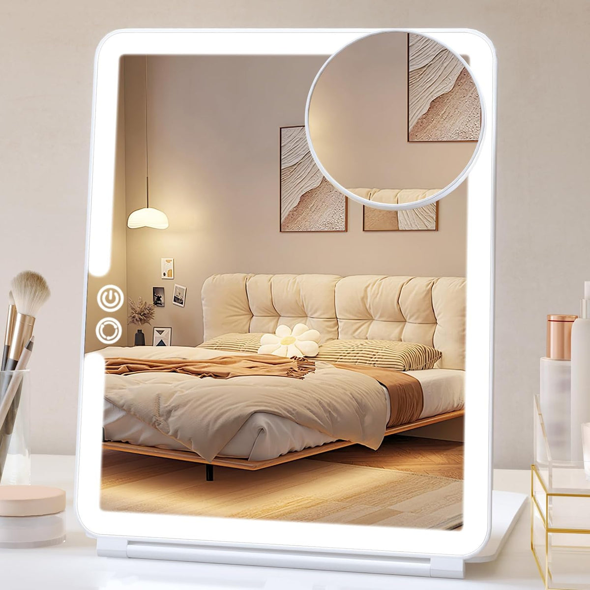 FUNTOUCH 2500mAh Rechargeable Large Travel Makeup Mirror with Lights