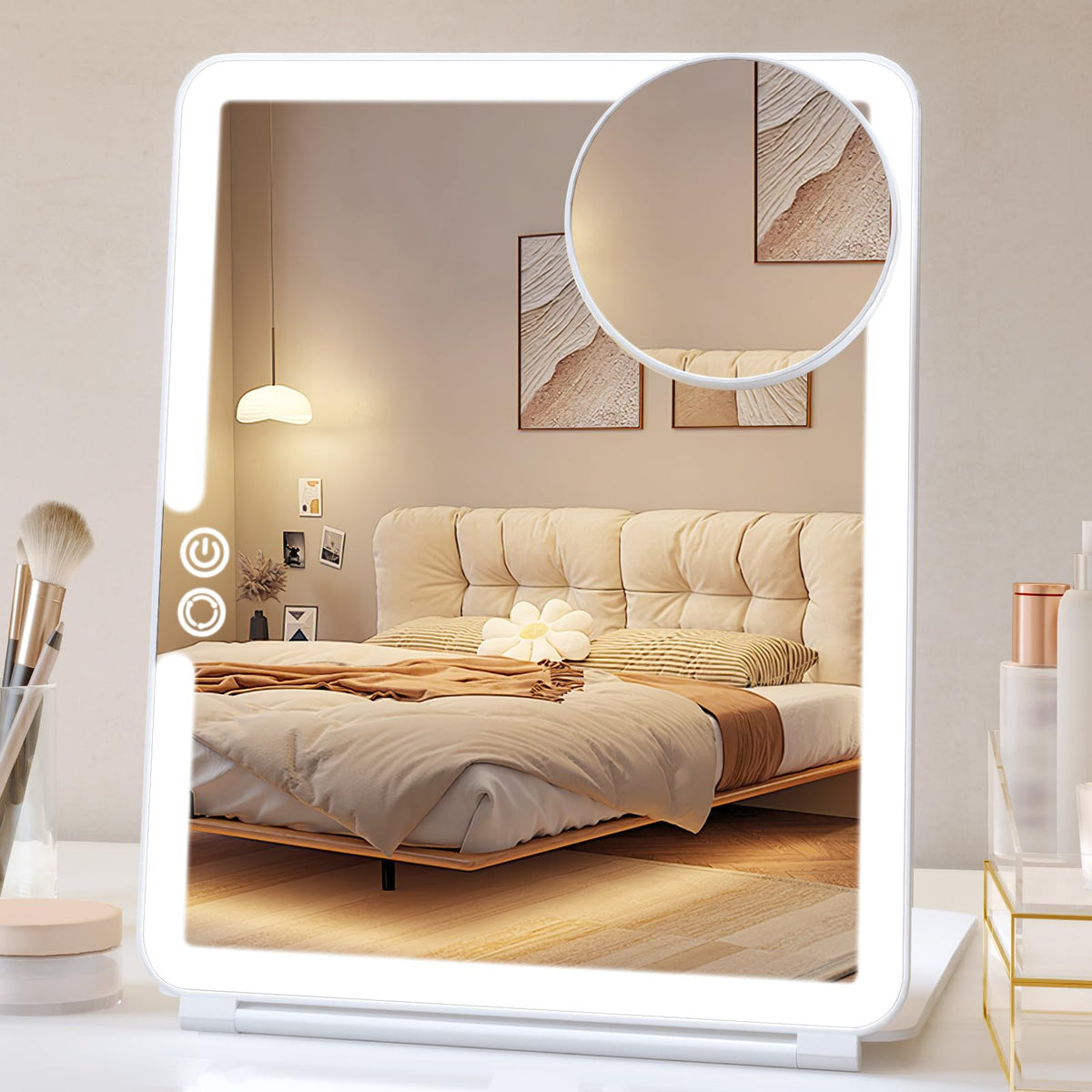 FUNTOUCH 2500mAh Rechargeable Large Travel Makeup Mirror with Lights