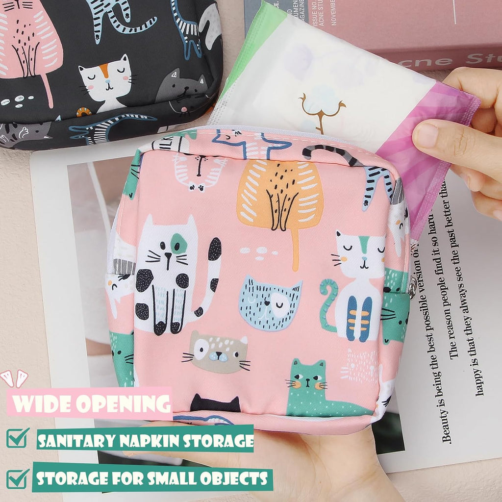 Sanitary Pad Storage Bag Portable Period Bag for Teen Pads/Sanitary Napkins/Small Tampons, Sanitary Napkin Storage Bag First Period Gifts for Teen Girls (Purple Hearts)