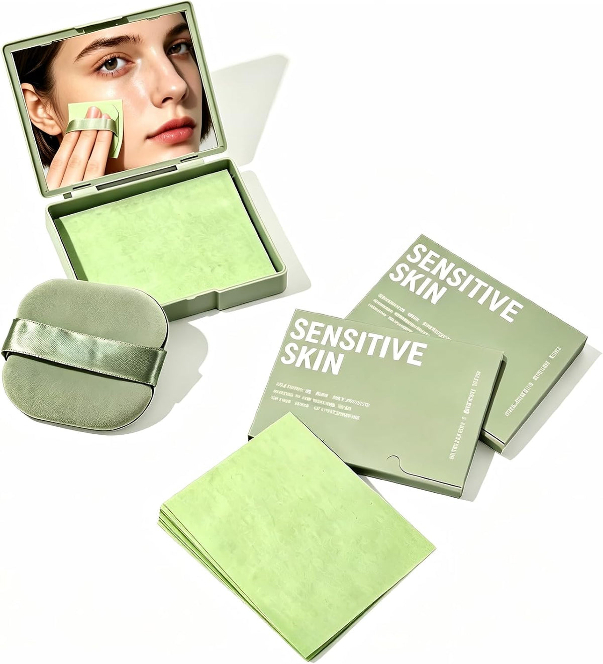 300 Sheets Oil Blotting Sheets for Face - Natural Wood Pulp, Mirror Kit