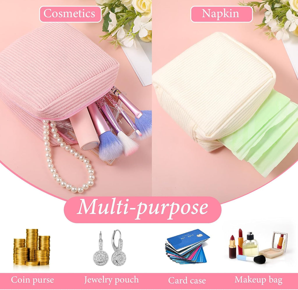 JIEYAO 2Pcs Corduroy Sanitary Napkin Storage Bag, Portable Period Bag for Women, Cute Period Pouch Soft Menstrual Cup Pouch Menstruation First Pad Bag Tampon Holder
