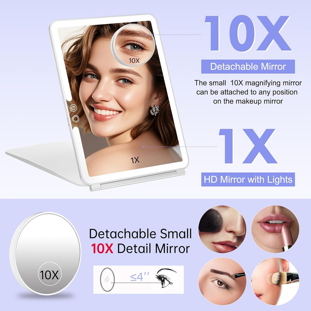 FUNTOUCH 2500mAh Rechargeable Large Travel Makeup Mirror with Lights