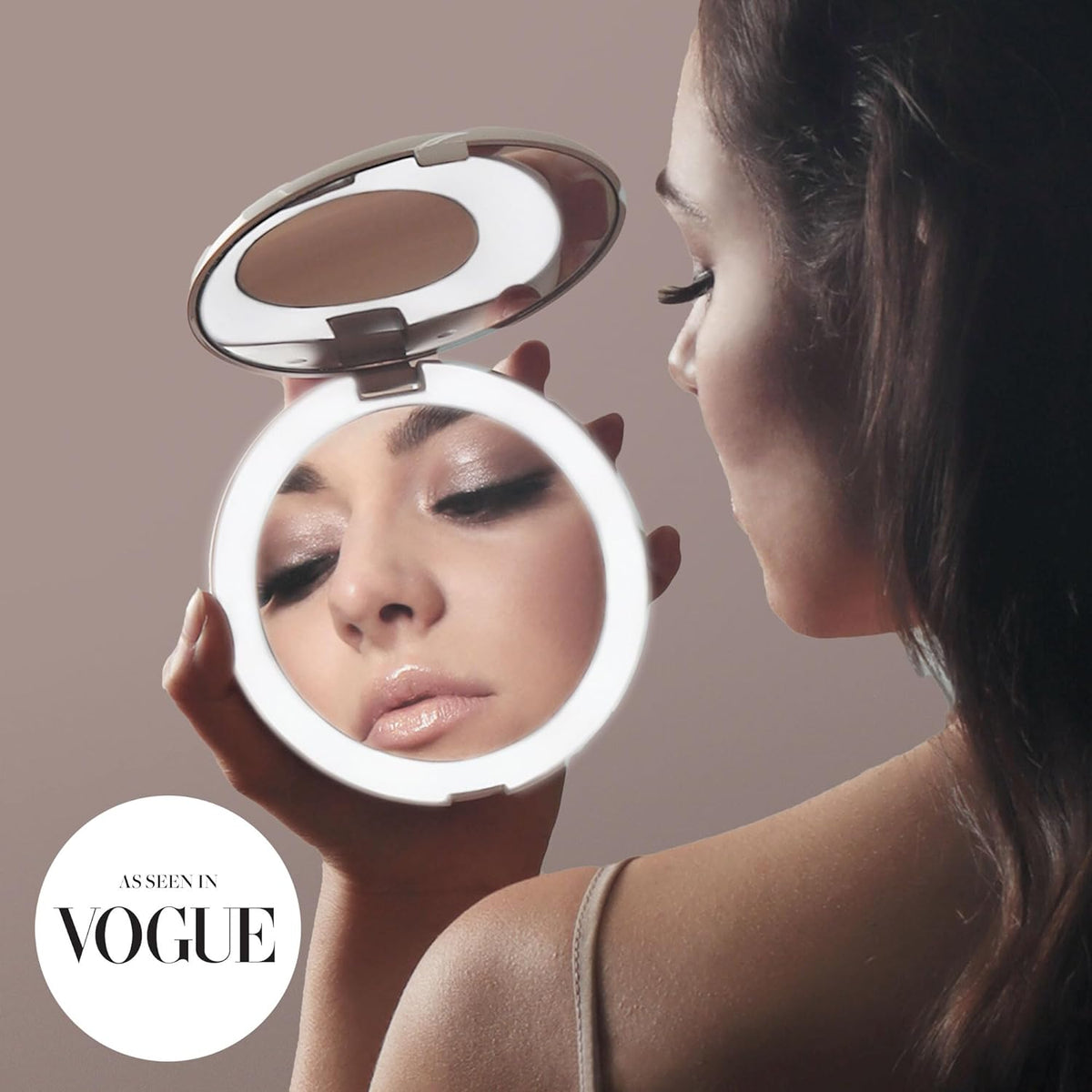 Fancii LED Lighted Travel Makeup Mirror, 1x/10x Magnification - Daylight LED, Compact, Portable, Large 5" Wide Illuminated Folding Mirror (Lumi) White