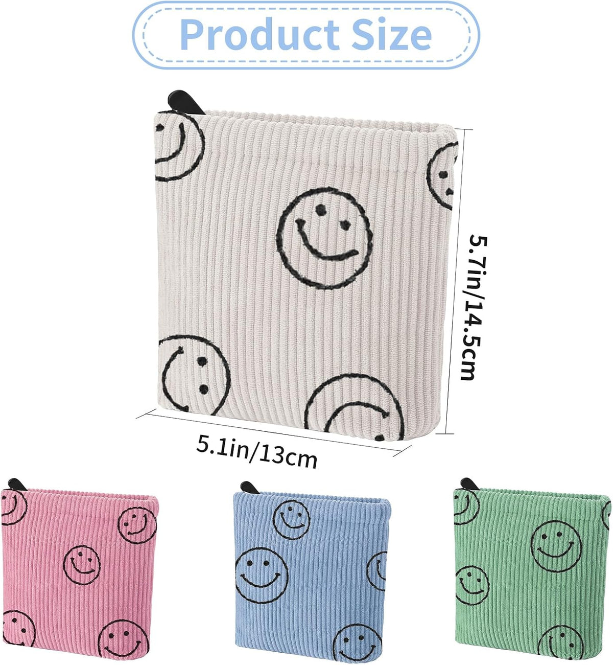 2 PCS Corduroy Period Bag for women, Cute Sanitary Napkin Storage Bag Portable Period Pouch with Zipper, Sanitary Pads Bag Tampons Holder for Purse First Period
