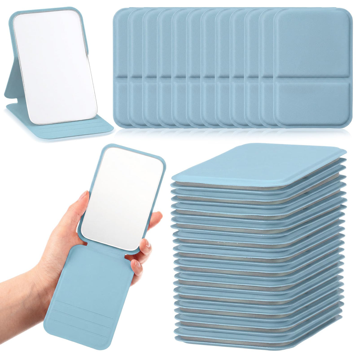 Compact Portable Mirror Bulk, Rectangle, Morandi, 12 Pcs