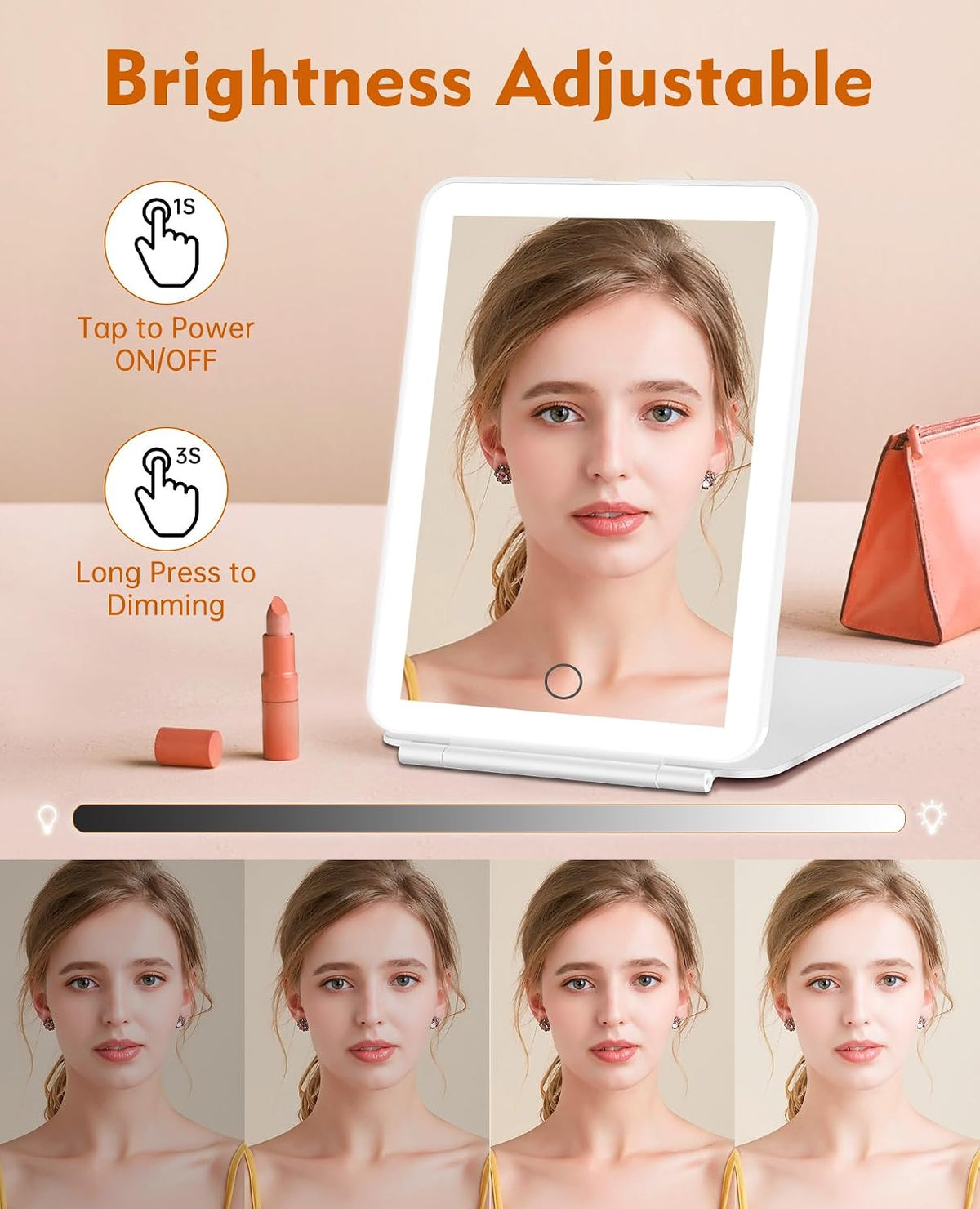 FUNTOUCH Rechargeable Travel Makeup Mirror with Lights 10X Magnifying