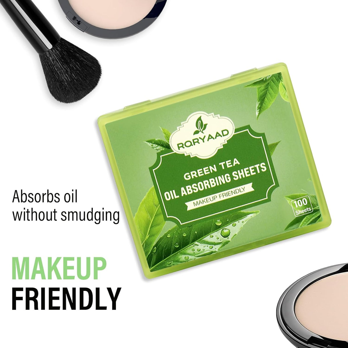 300 Oil Blotting Sheets for Face with Mirror & Puff, Green Tea Oil Absorbing Blotting Papers, Portable Blotting Sheets for All Skin Types, Makeup & Shine Control