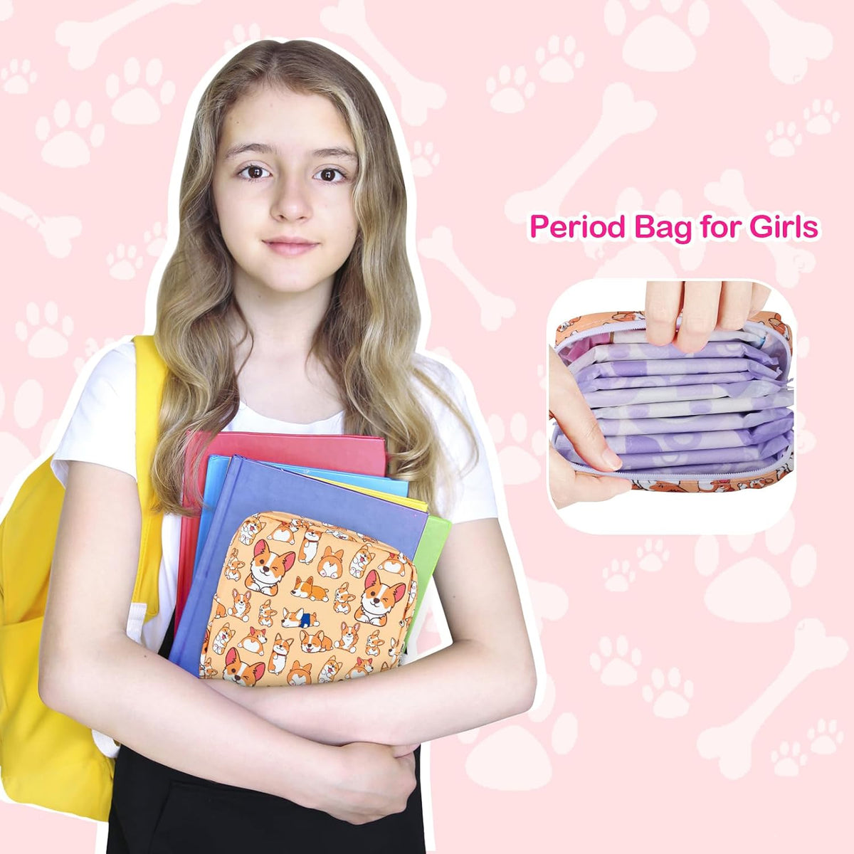 Likesing Tampon Holder for Purse, Canvas Period Bag Pouch-Gray Cat